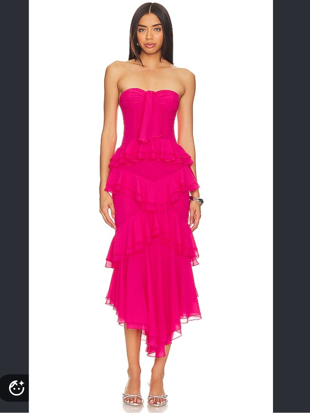 NBD Sarita Lipstick Pink Strapless Ruffle Midi Dress Size S NWT